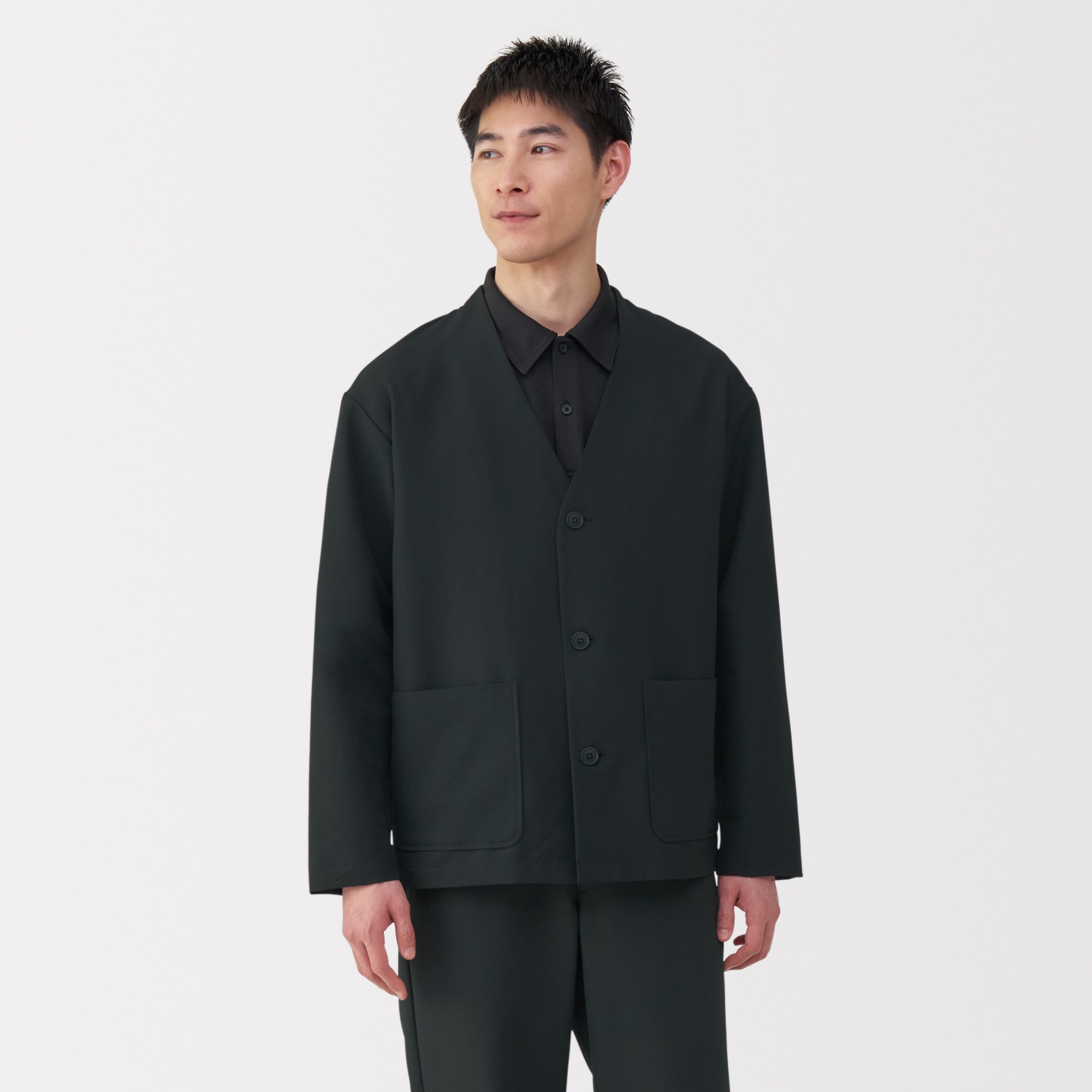 紳士　風を通すストレッチサッカーカーディガン