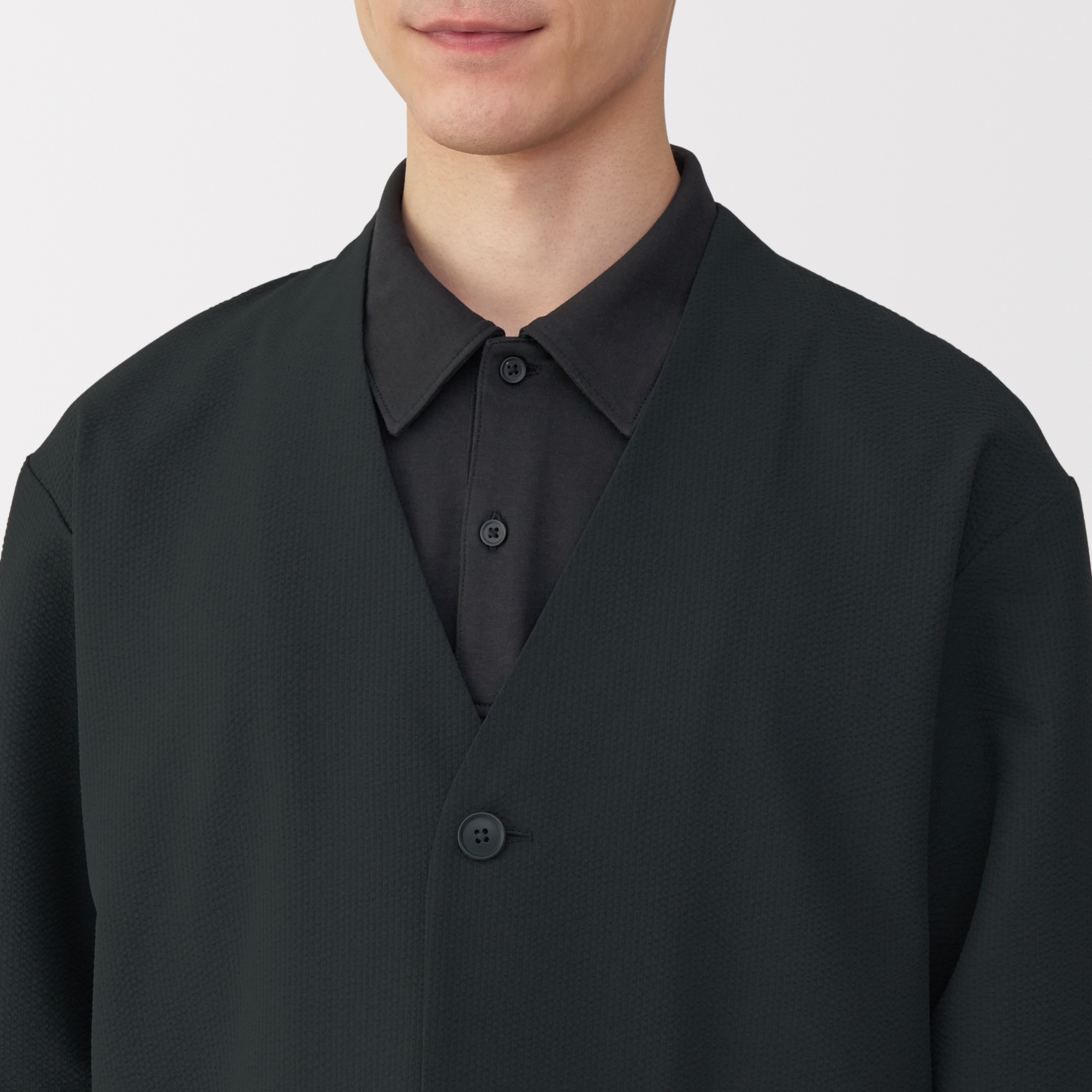 紳士　風を通すストレッチサッカーカーディガン