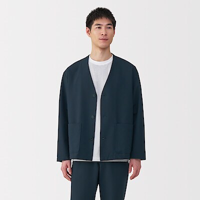 紳士　風を通すストレッチサッカーカーディガン