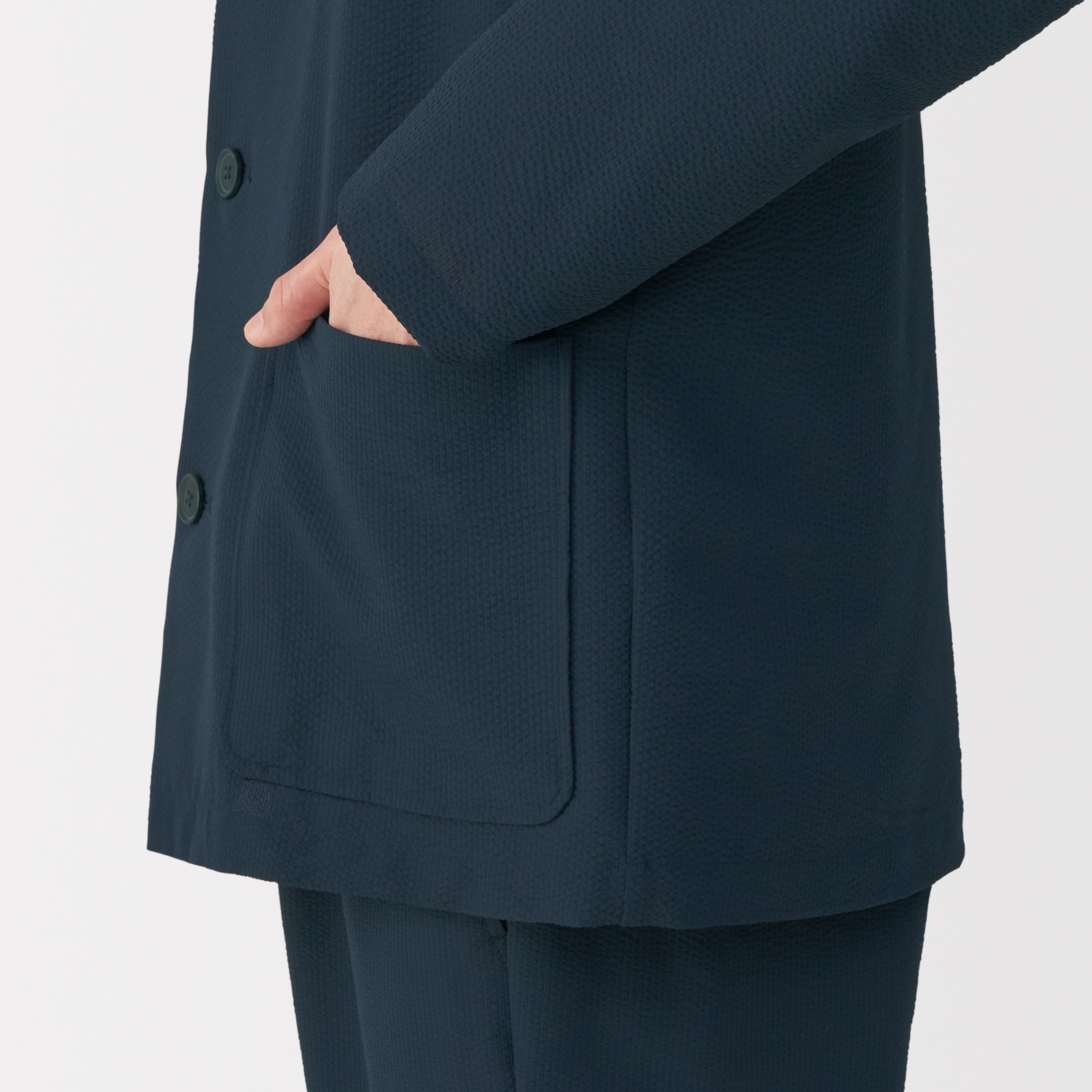 紳士　風を通すストレッチサッカーカーディガン