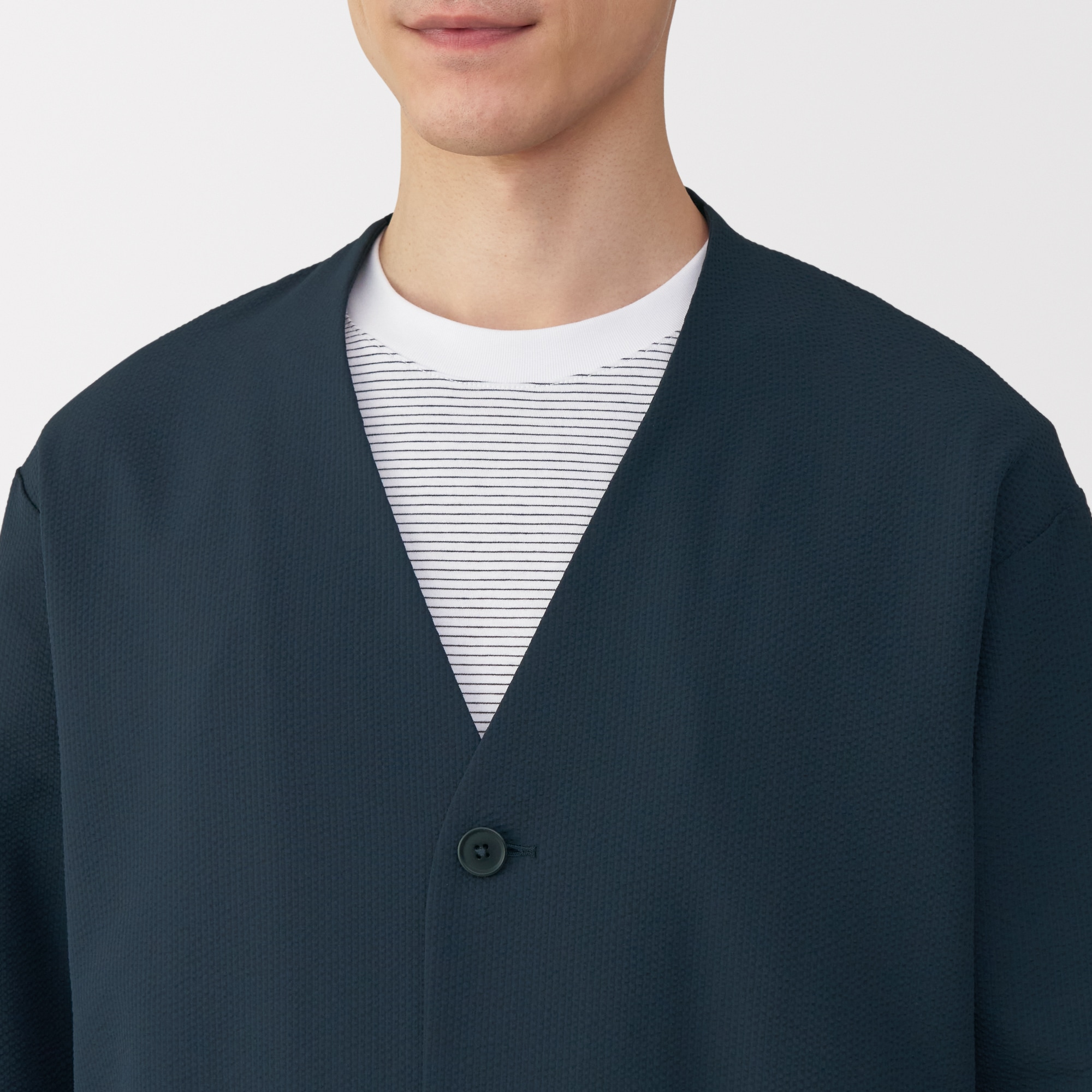 紳士　風を通すストレッチサッカーカーディガン