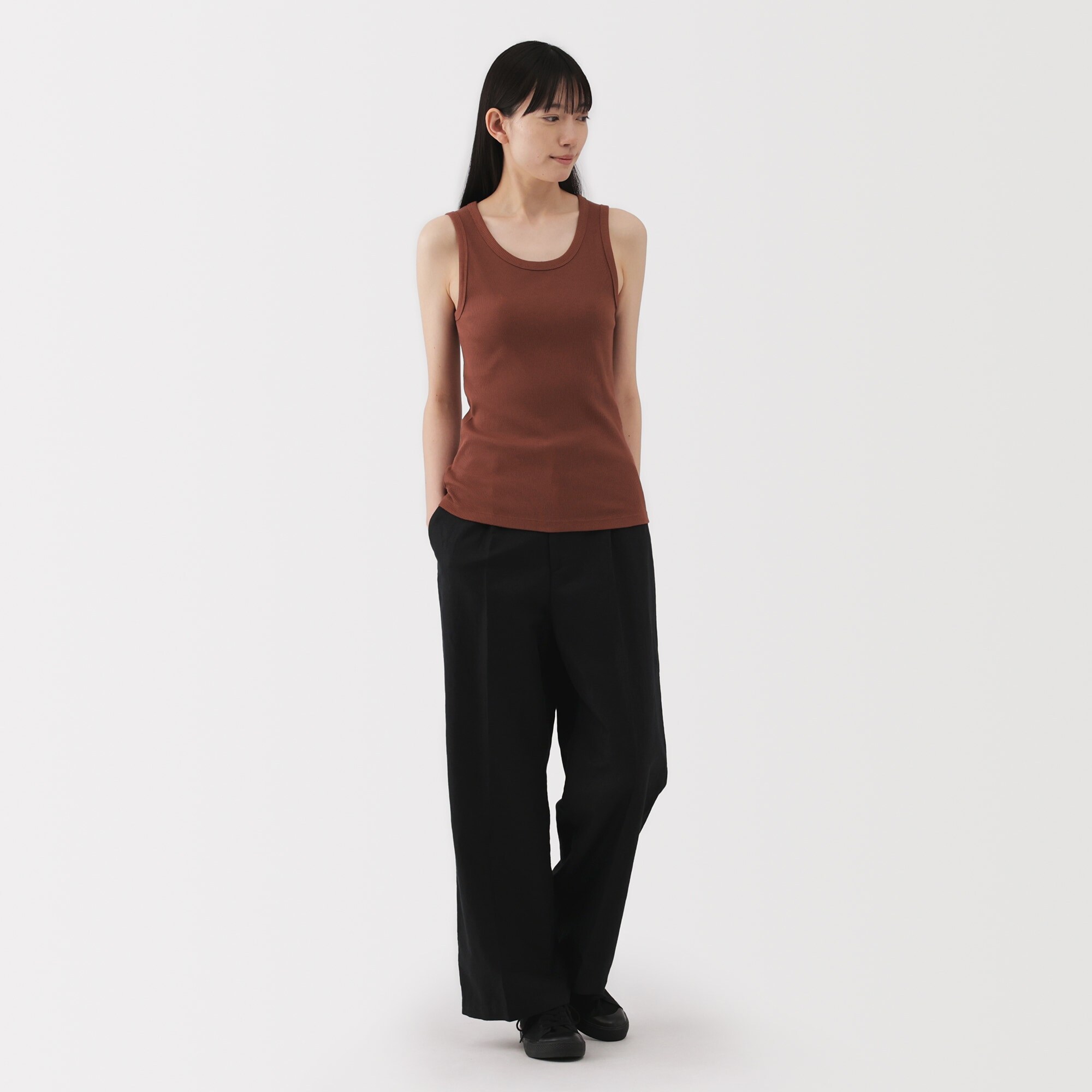 婦人　ストレッチリブ編みタンクトップ