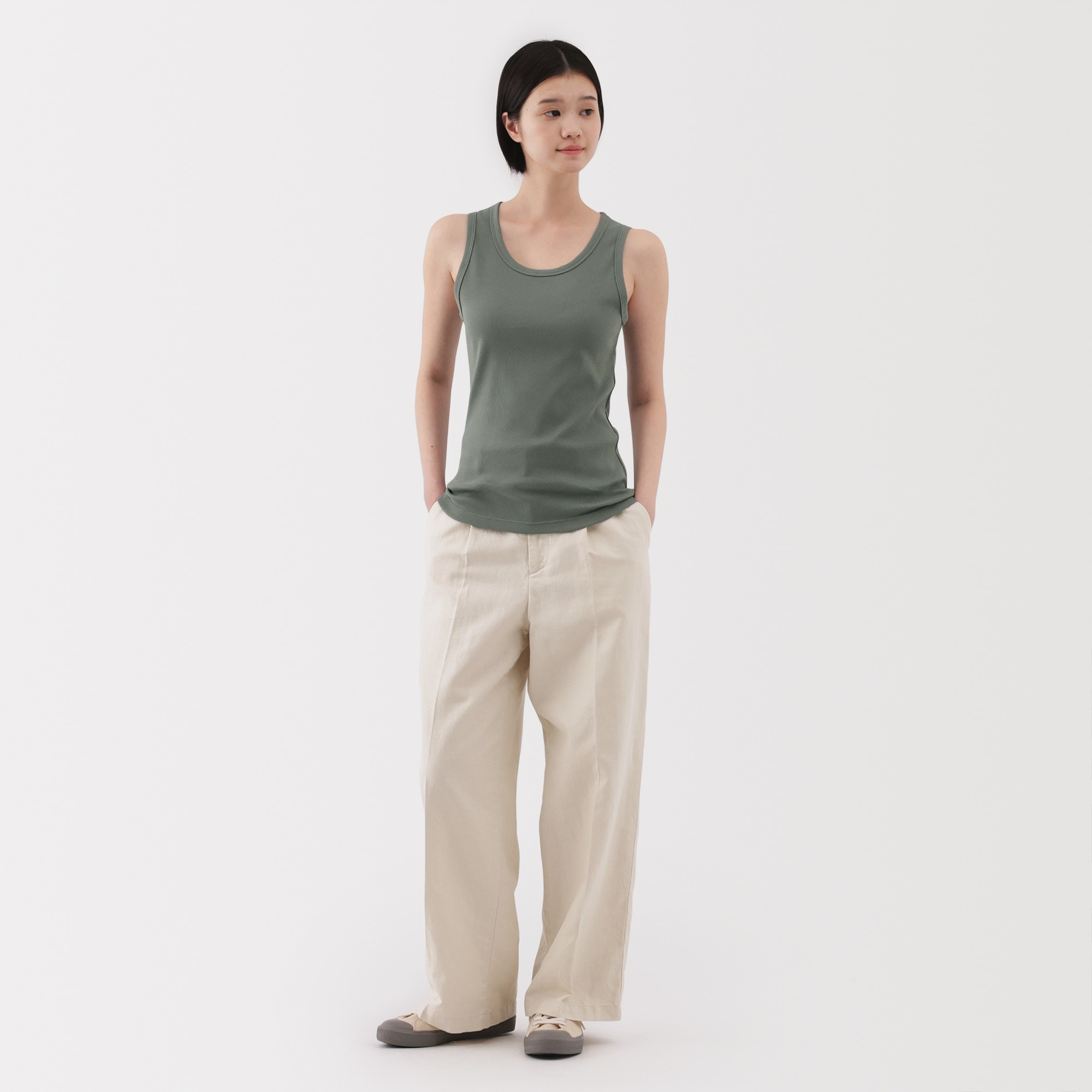 婦人　ストレッチリブ編みタンクトップ