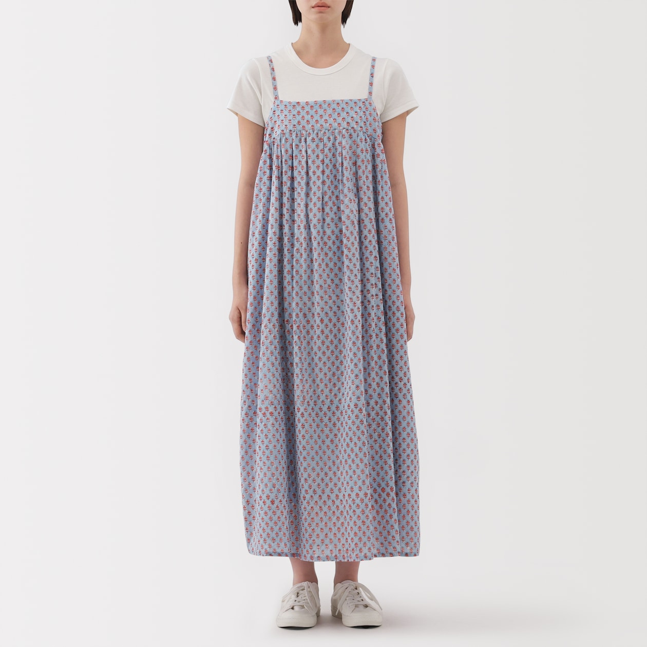 婦人　ブロックプリント　キャミソールワンピース