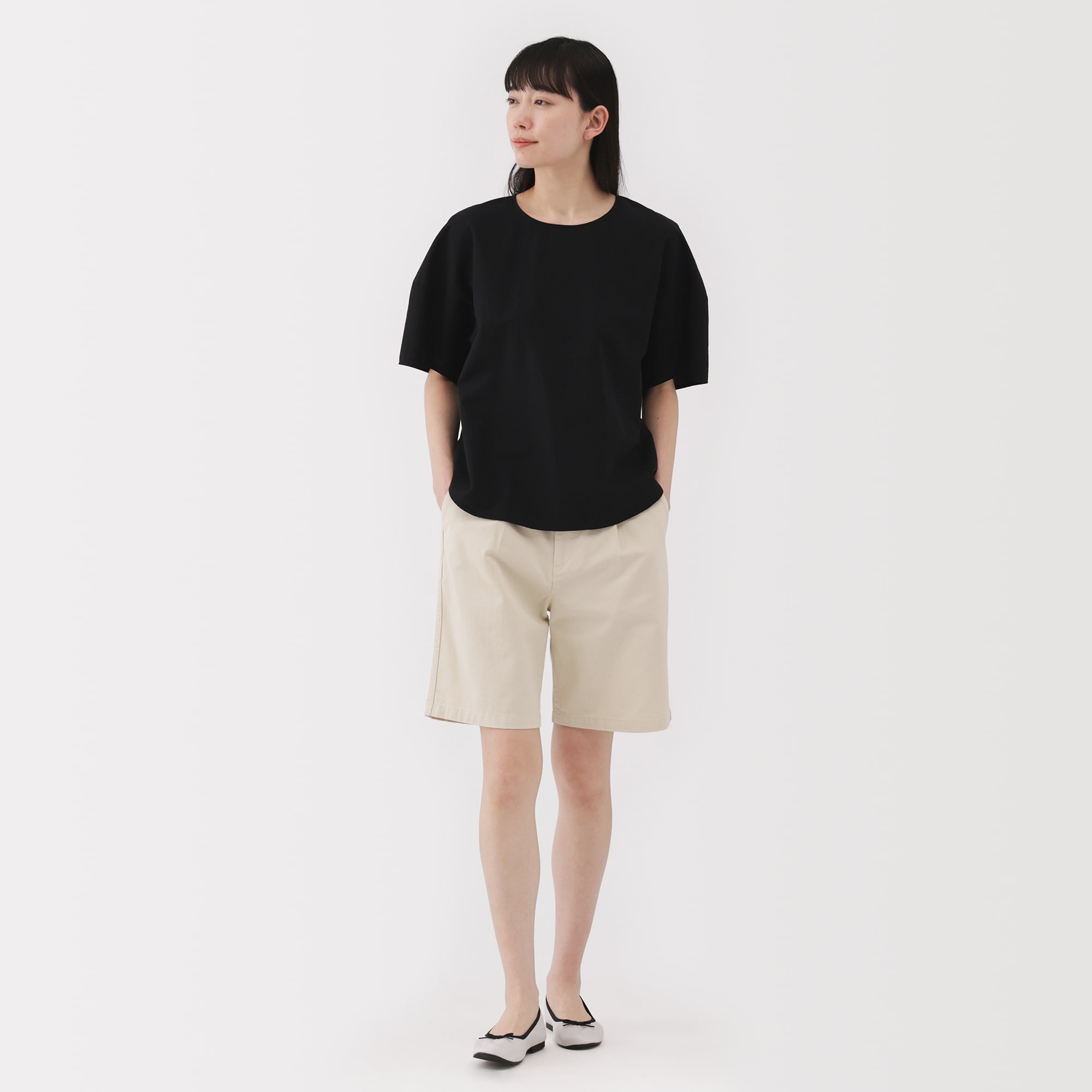 婦人　ムラ糸　チノタックハーフパンツ