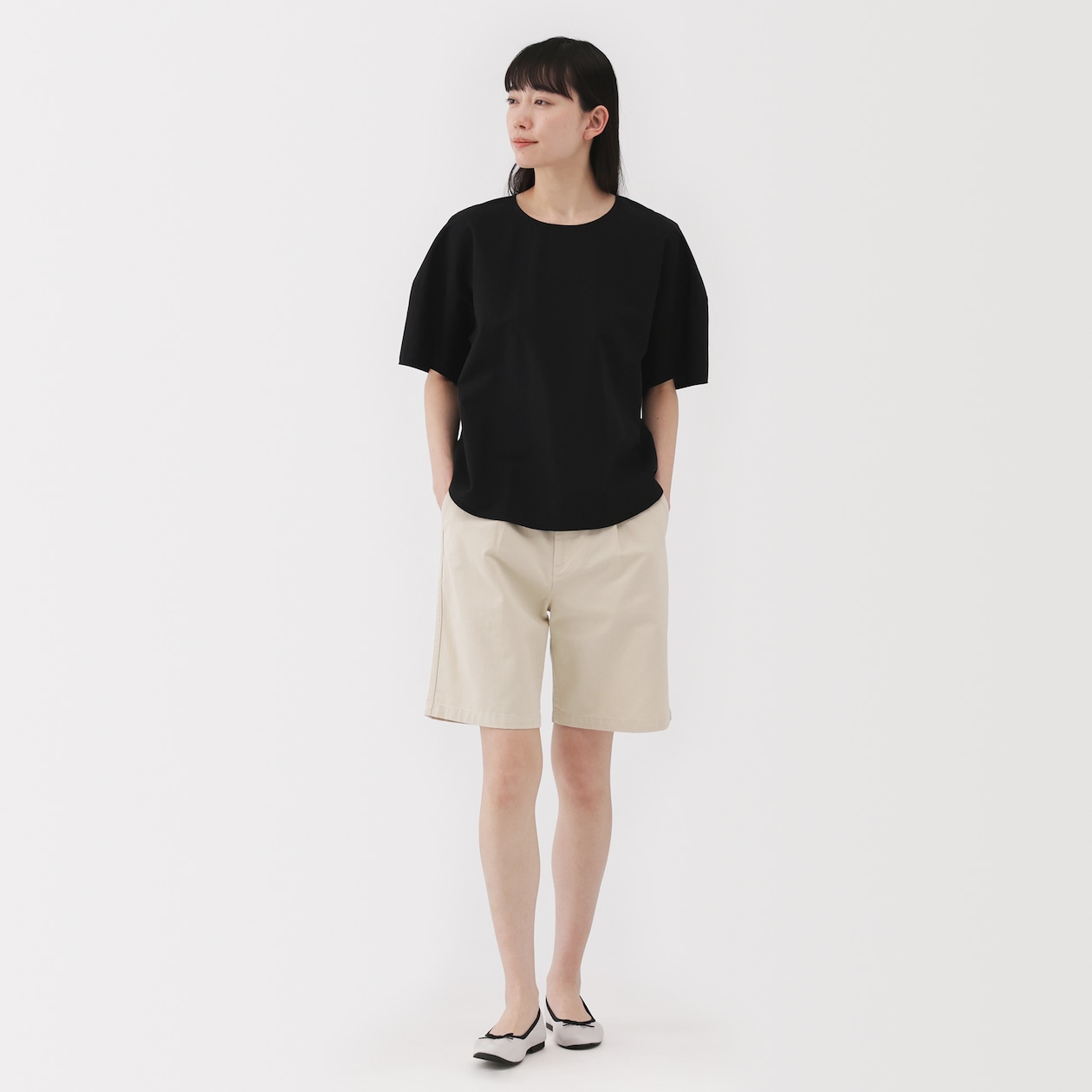 婦人　ムラ糸　チノタックハーフパンツ