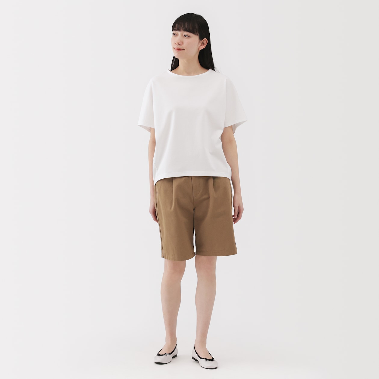 婦人　ムラ糸　チノタックハーフパンツ