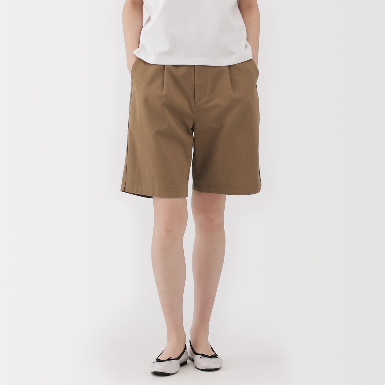 婦人　ムラ糸　チノタックハーフパンツ