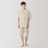 紳士　脇に縫い目のない　サッカー織　半袖パジャマ