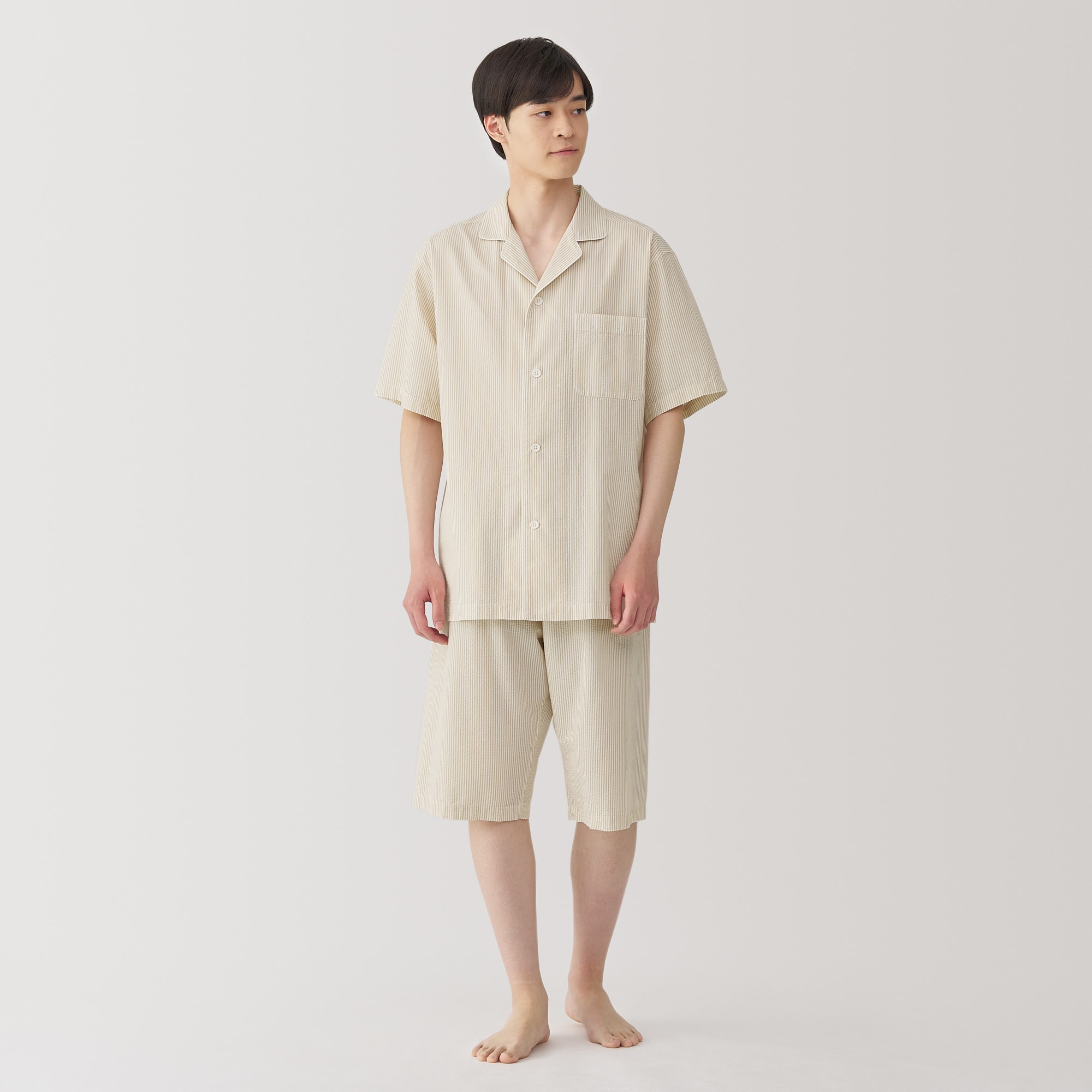無印良品 M パジャマ ピンク チェック マタニティ 七分