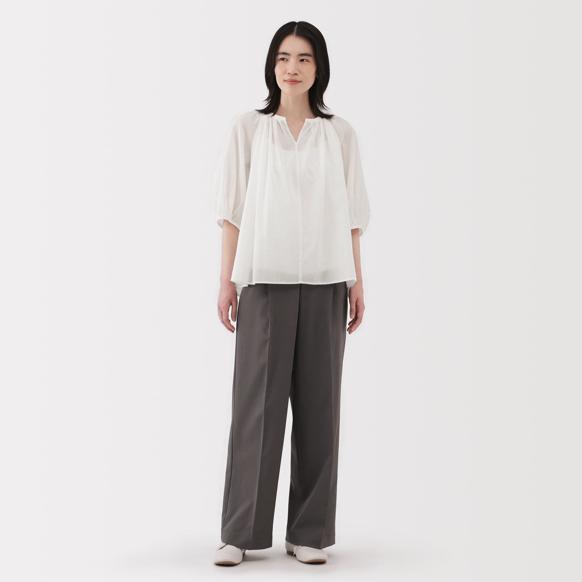 MUJI (無印良品) - 無印良品    強撚ボイル半袖ブラウス L 3点 婦人 強撚ボイル 半袖ブラウス | 無印良品