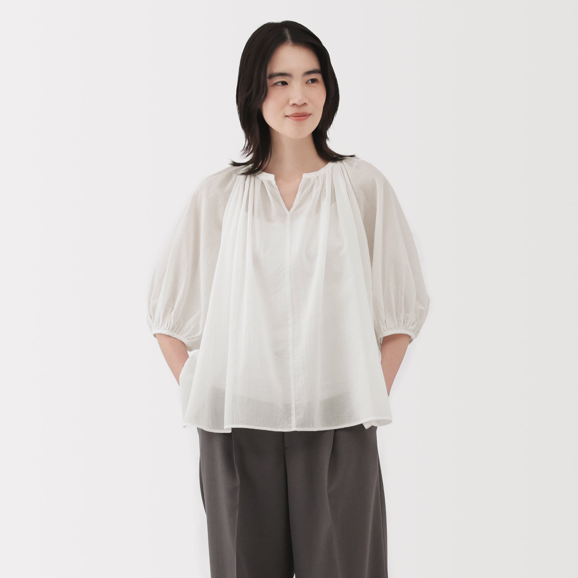 婦人 強撚ボイル 半袖ブラウス | 無印良品