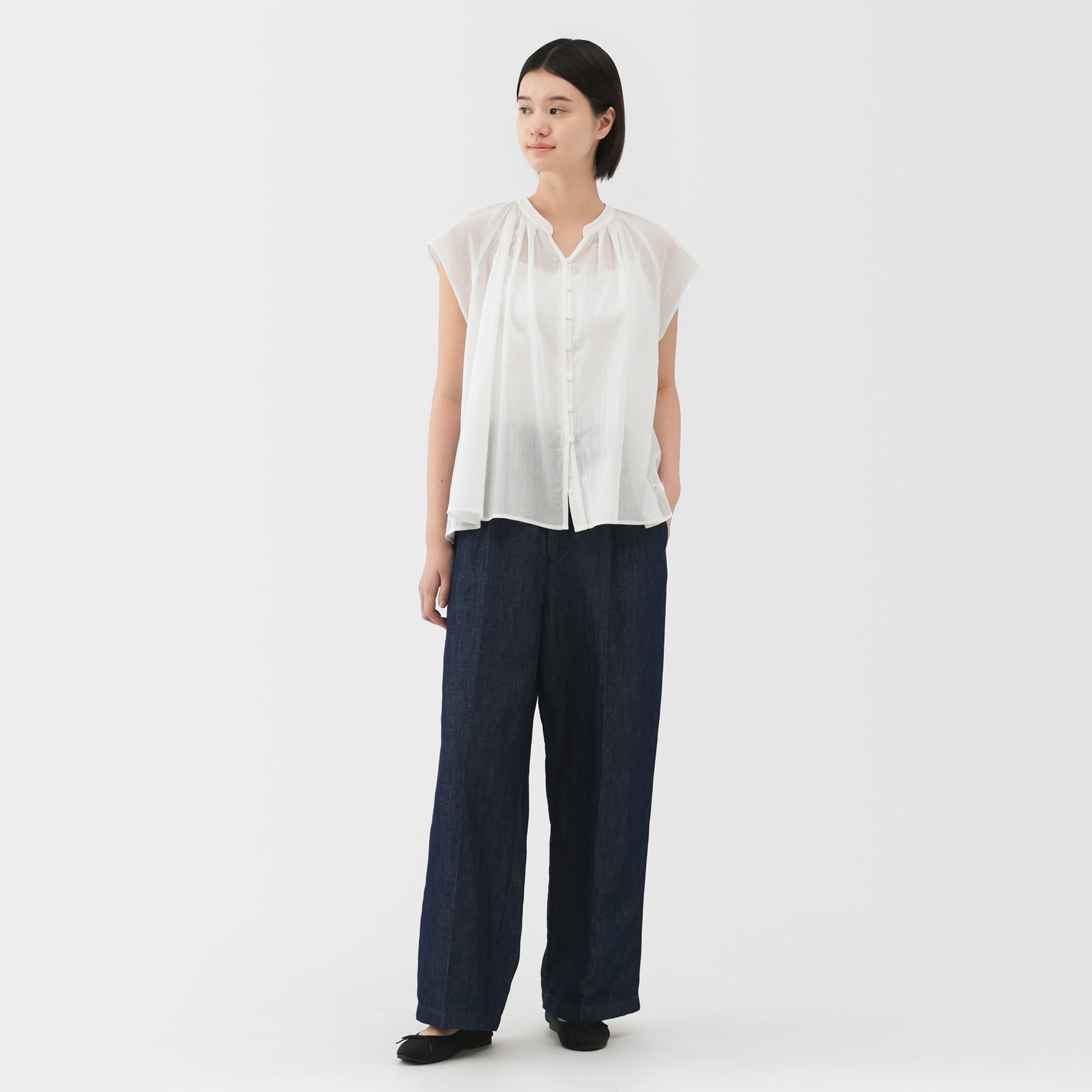 高質で安価 婦人 強撚ボイル フレンチスリーブブラウス | 無印良品 シャツ/ブラウス(半袖/袖なし)