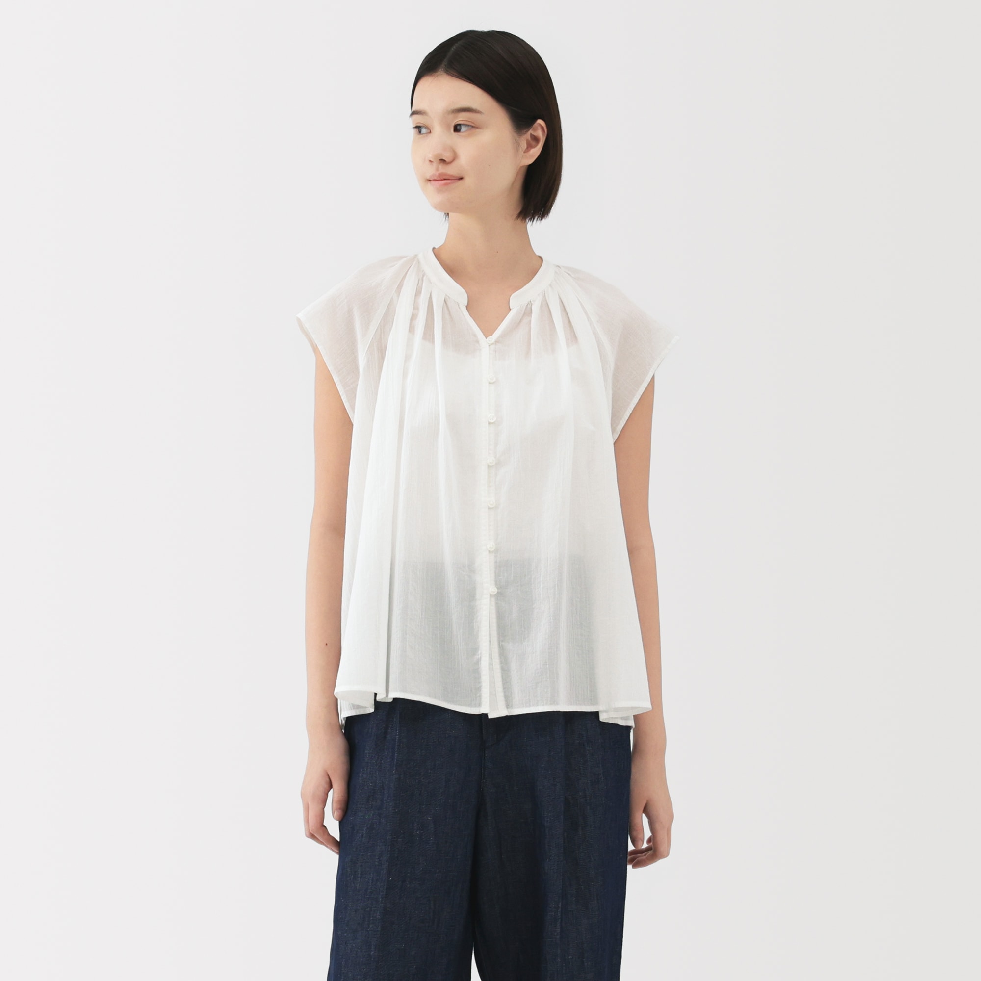 婦人 強撚ボイル フレンチスリーブブラウス | 無印良品