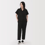 婦人　風を通す　ストレッチサッカー　オープンカラー半袖シャツ