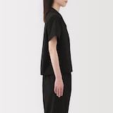 婦人　風を通す　ストレッチサッカー　オープンカラー半袖シャツ