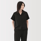 婦人　風を通す　ストレッチサッカー　オープンカラー半袖シャツ