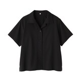 婦人　風を通す　ストレッチサッカー　オープンカラー半袖シャツ