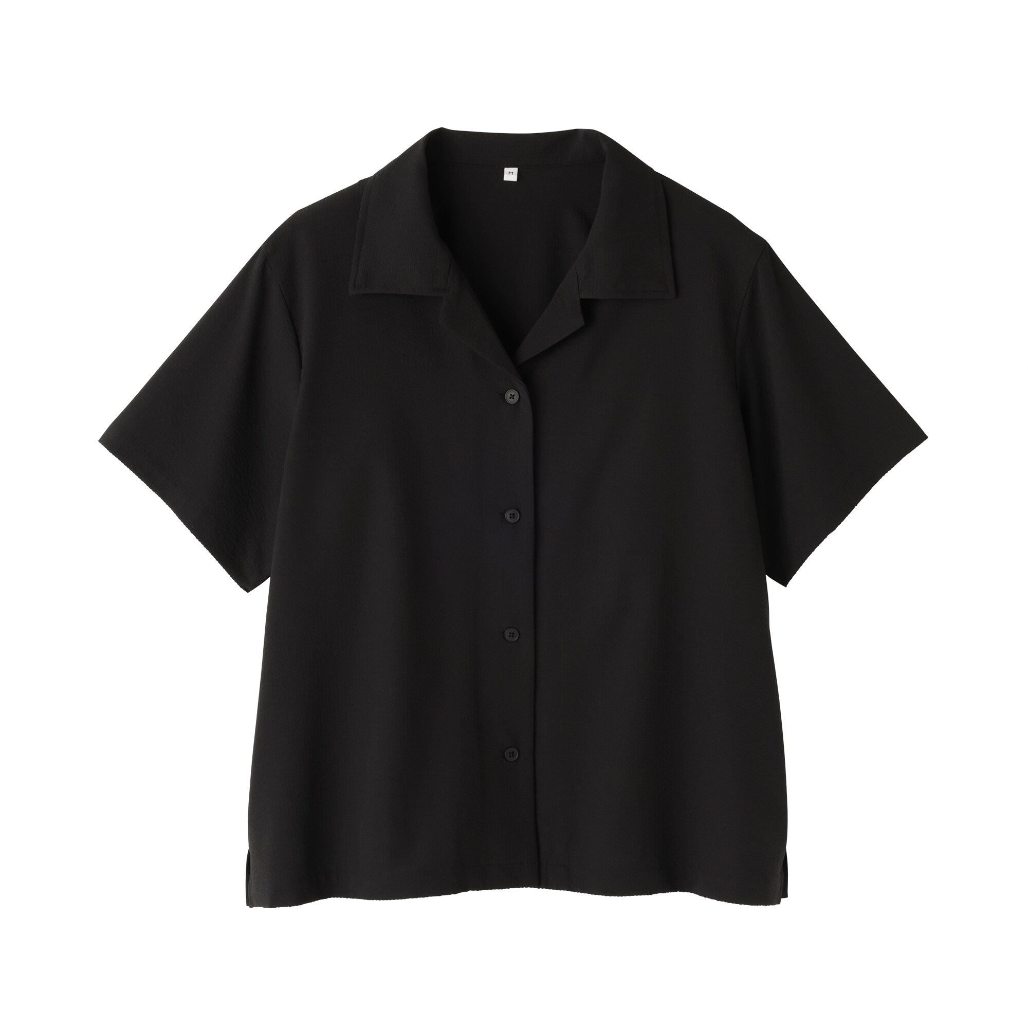 婦人　風を通す　ストレッチサッカー　オープンカラー半袖シャツ