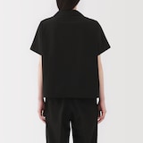 婦人　風を通す　ストレッチサッカー　オープンカラー半袖シャツ