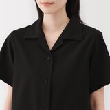 婦人　風を通す　ストレッチサッカー　オープンカラー半袖シャツ