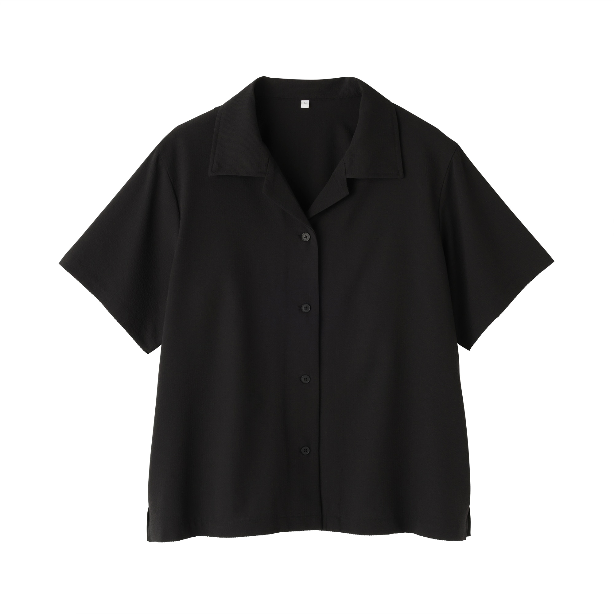 婦人　風を通す　ストレッチサッカー　オープンカラー半袖シャツ