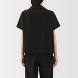 婦人　風を通す　ストレッチサッカー　オープンカラー半袖シャツ