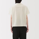 婦人　風を通す　ストレッチサッカー　オープンカラー半袖シャツ