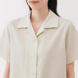 婦人　風を通す　ストレッチサッカー　オープンカラー半袖シャツ