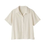 婦人　風を通す　ストレッチサッカー　オープンカラー半袖シャツ