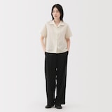 婦人　風を通す　ストレッチサッカー　オープンカラー半袖シャツ