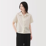 婦人　風を通す　ストレッチサッカー　オープンカラー半袖シャツ