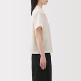 婦人　風を通す　ストレッチサッカー　オープンカラー半袖シャツ