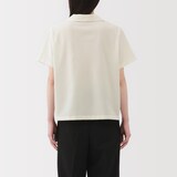 婦人　風を通す　ストレッチサッカー　オープンカラー半袖シャツ