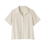 婦人　風を通す　ストレッチサッカー　オープンカラー半袖シャツ