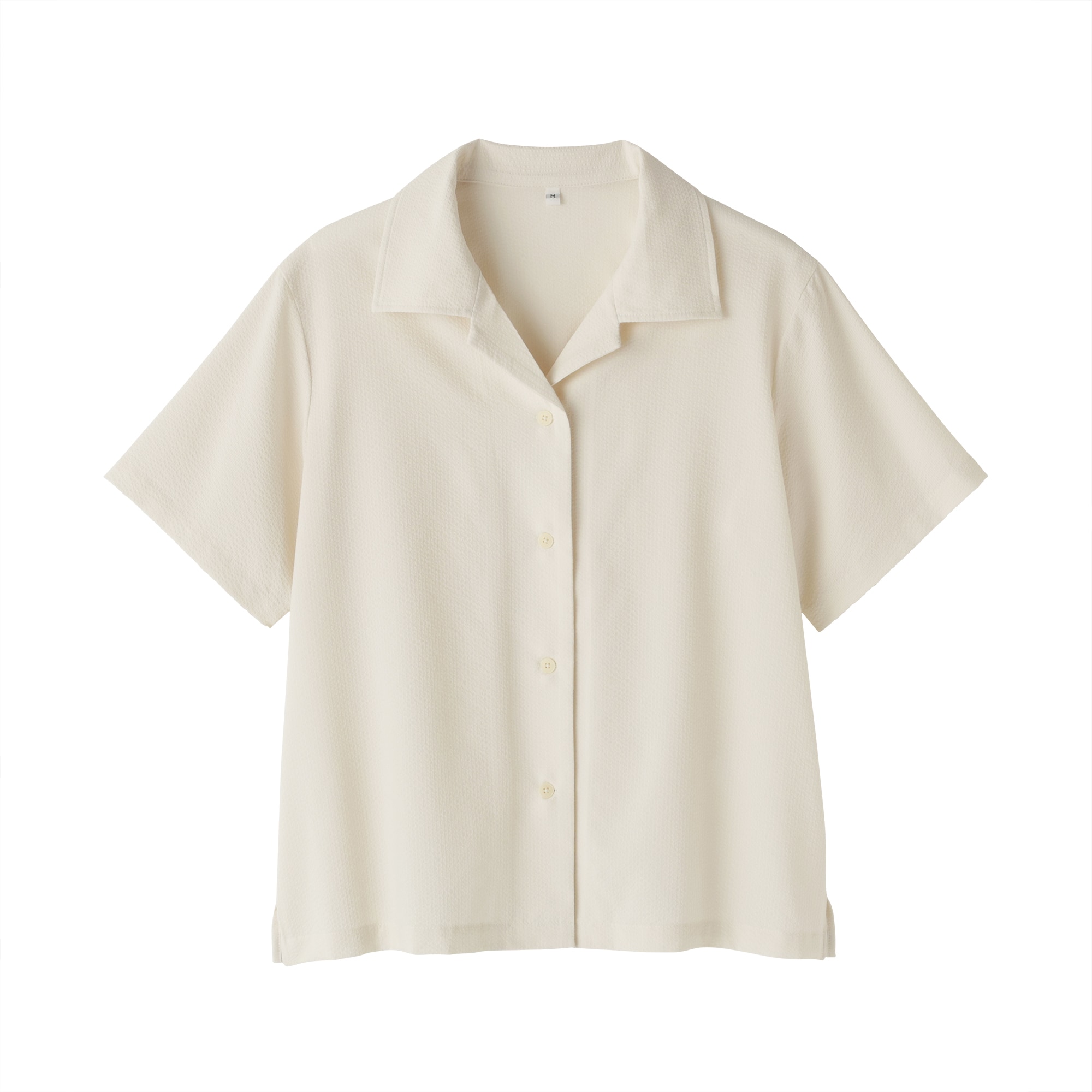 婦人　風を通す　ストレッチサッカー　オープンカラー半袖シャツ