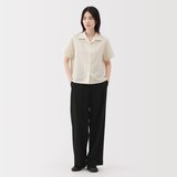 婦人　風を通す　ストレッチサッカー　オープンカラー半袖シャツ