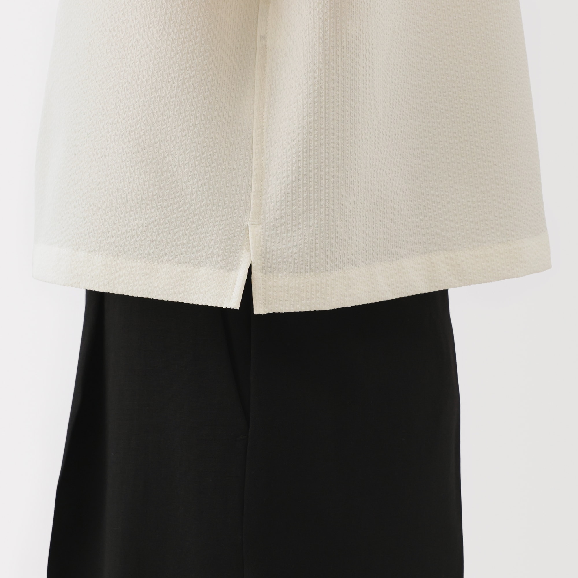 婦人　風を通す　ストレッチサッカー　オープンカラー半袖シャツ