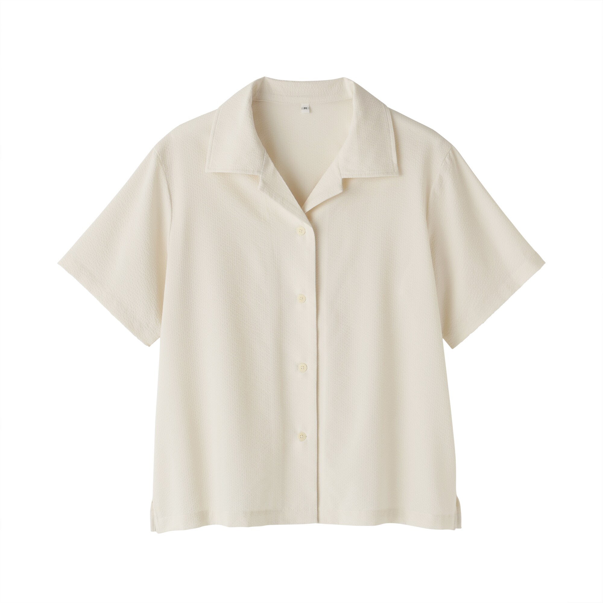 婦人　風を通す　ストレッチサッカー　オープンカラー半袖シャツ