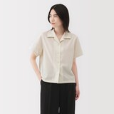 婦人　風を通す　ストレッチサッカー　オープンカラー半袖シャツ