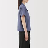 婦人　風を通す　ストレッチサッカー　オープンカラー半袖シャツ