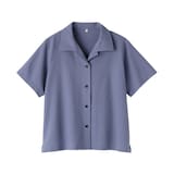 婦人　風を通す　ストレッチサッカー　オープンカラー半袖シャツ