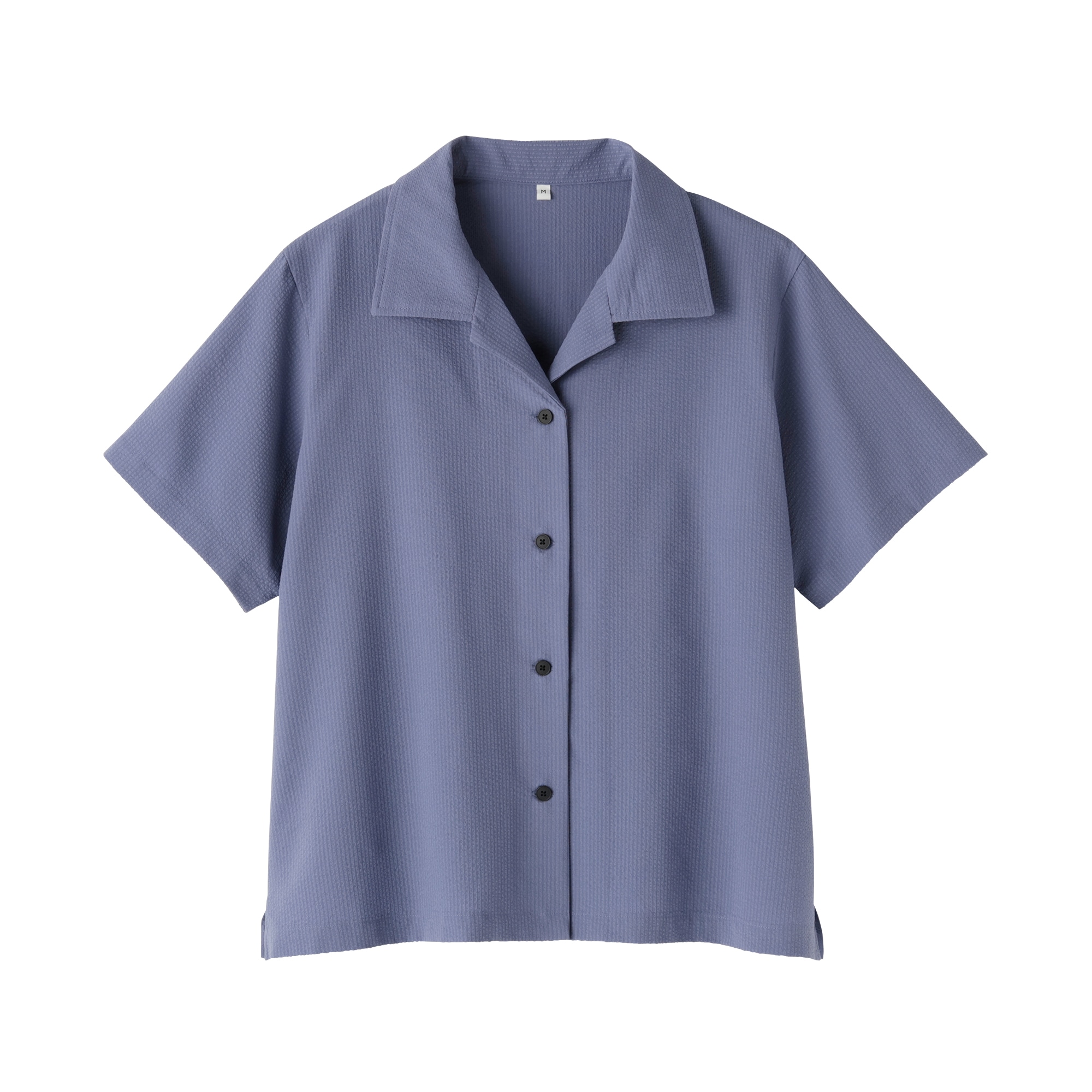 婦人　風を通す　ストレッチサッカー　オープンカラー半袖シャツ