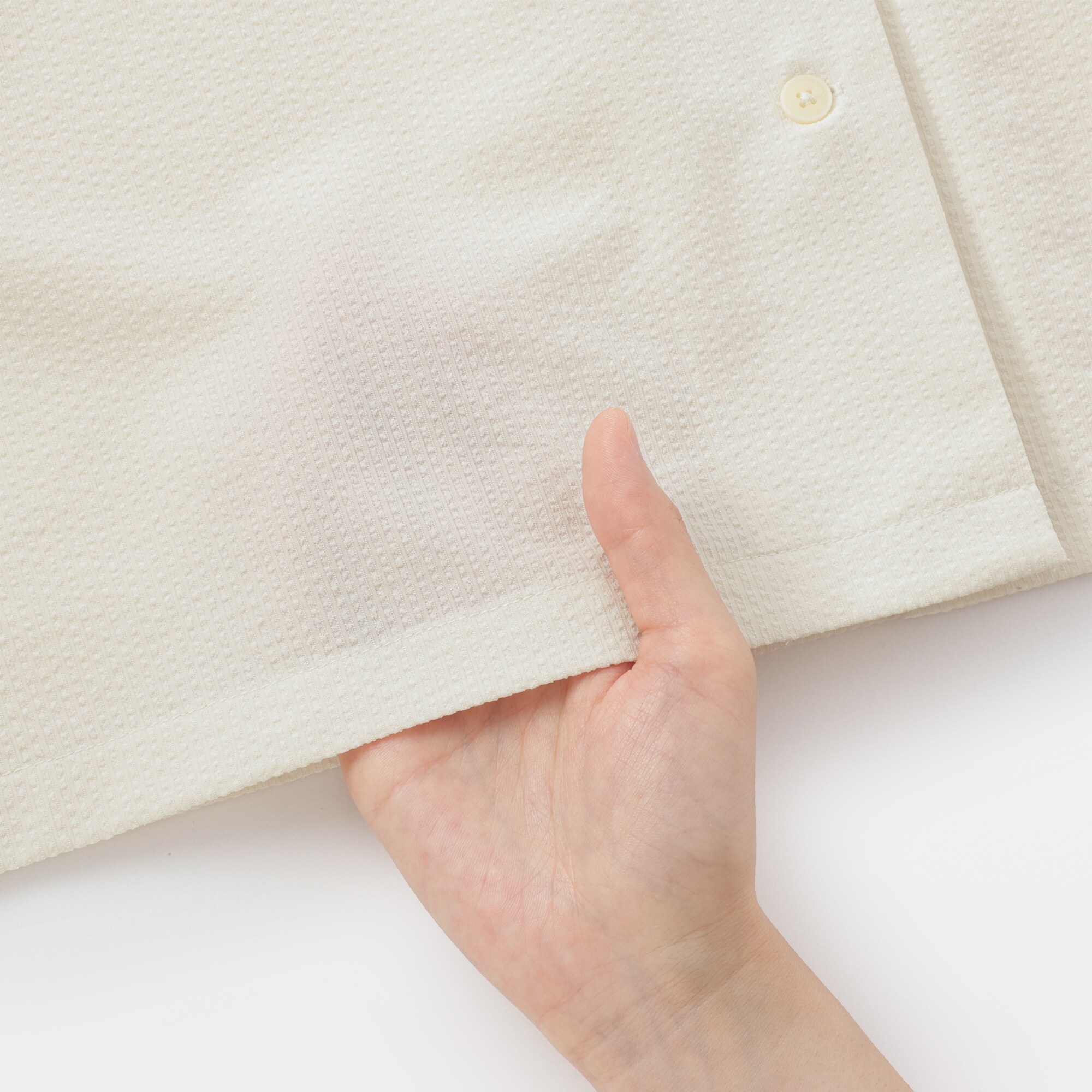 婦人　風を通す　ストレッチサッカー　オープンカラー半袖シャツ