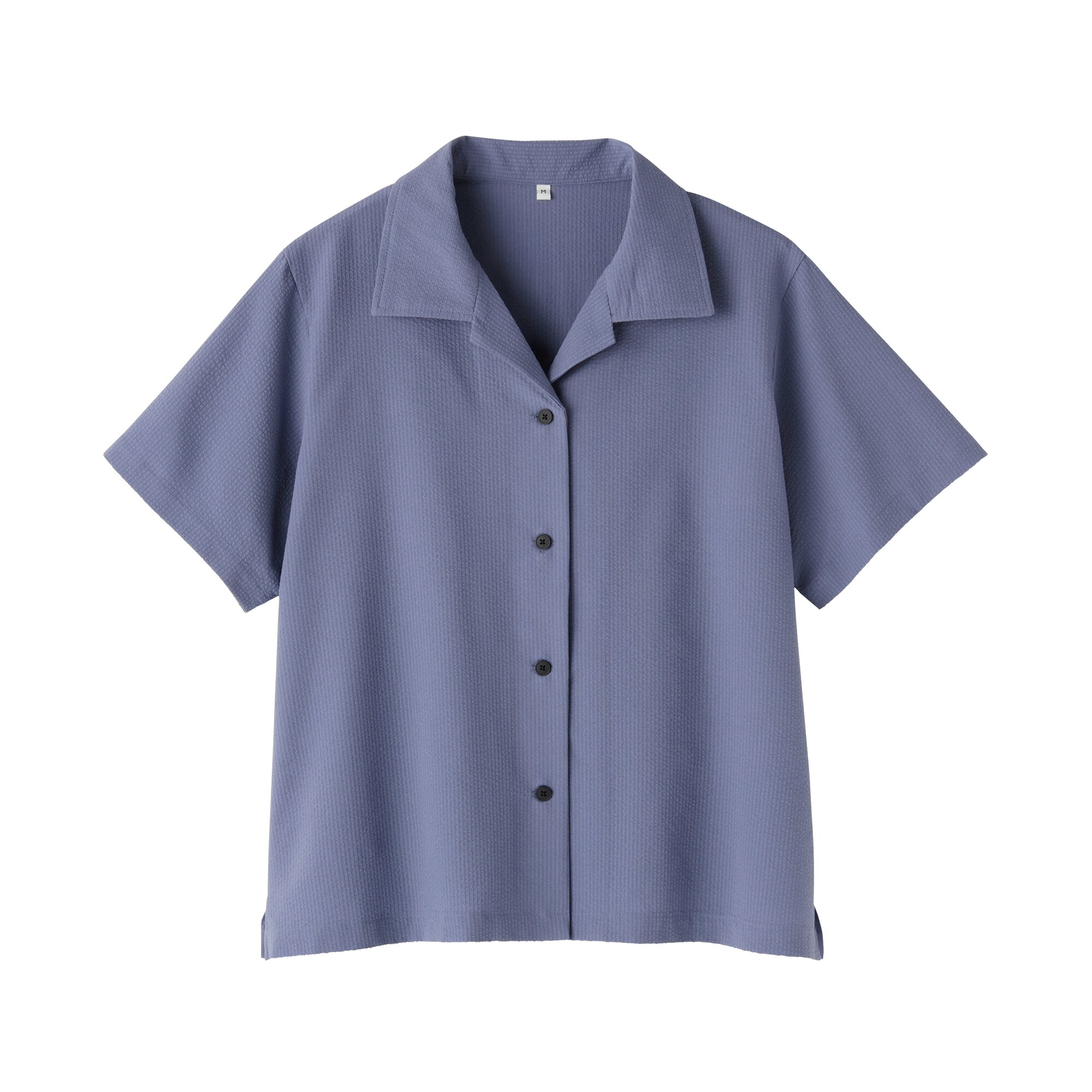 婦人　風を通す　ストレッチサッカー　オープンカラー半袖シャツ