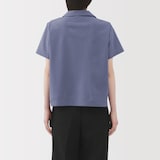 婦人　風を通す　ストレッチサッカー　オープンカラー半袖シャツ