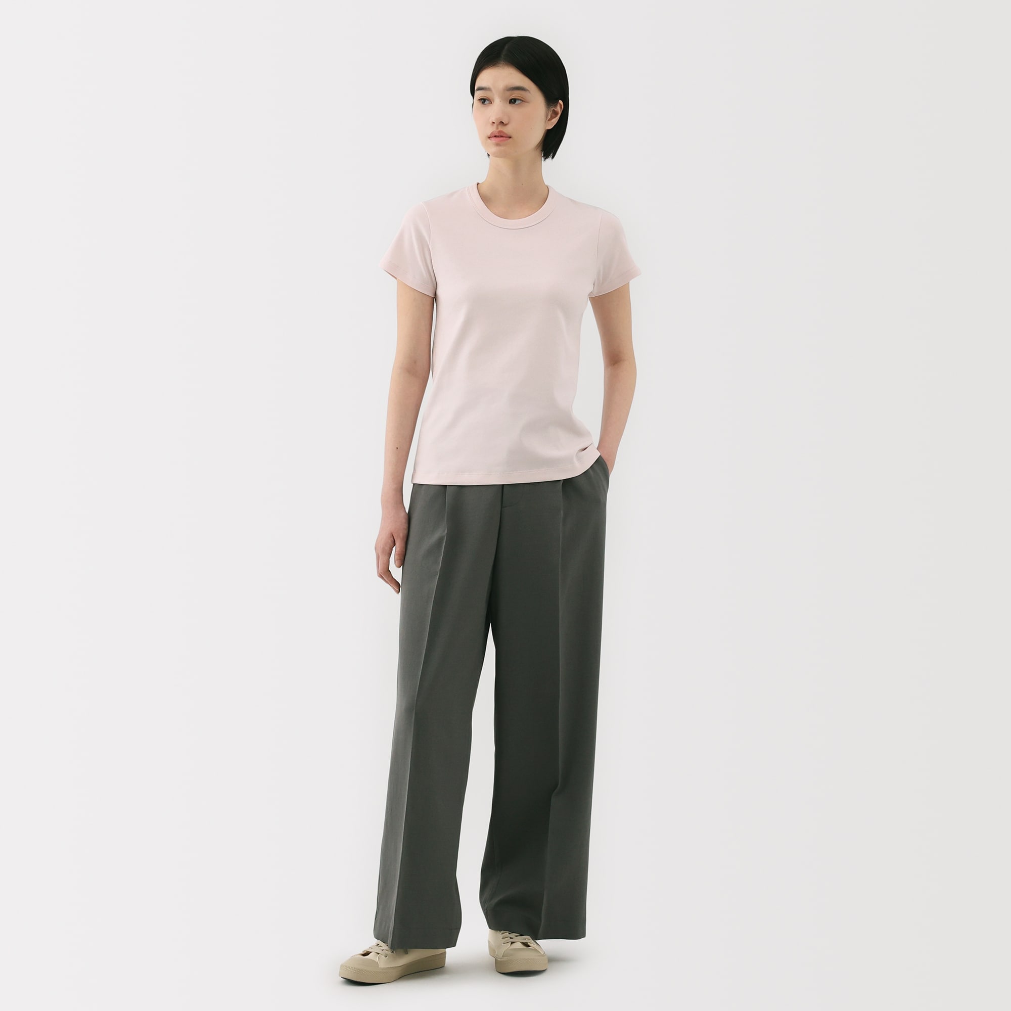 婦人　涼感汗じみしにくいクルーネック半袖Ｔシャツ