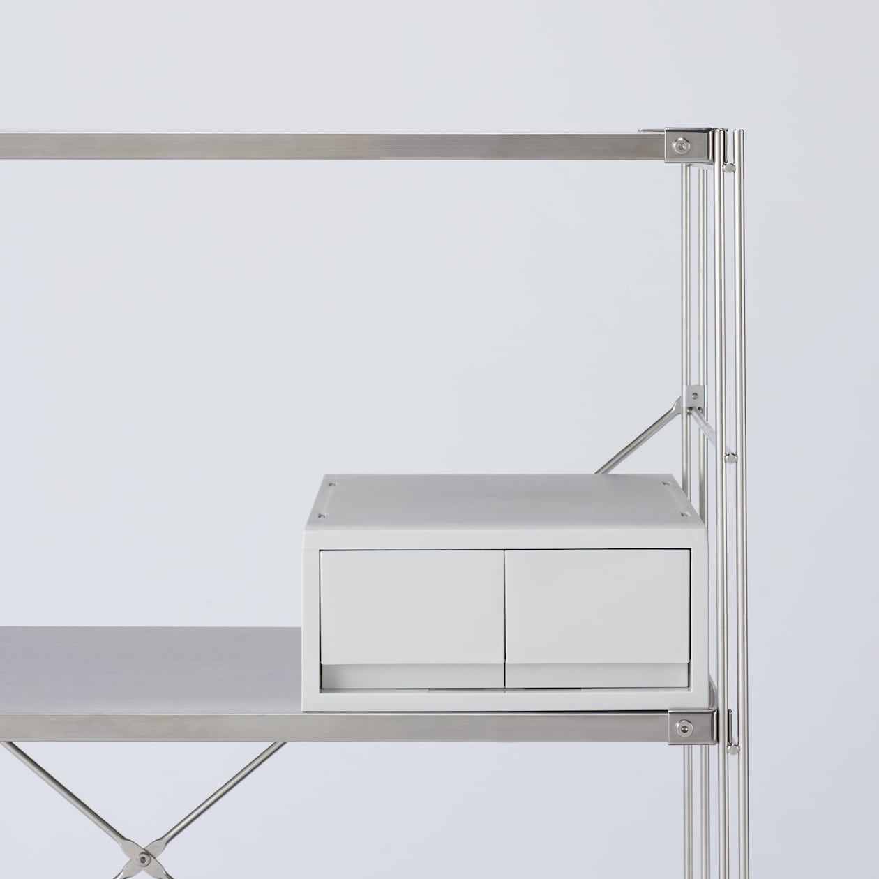 再生ポリプロピレン入り　小物収納ケース　中　引出２個　ホワイトグレー