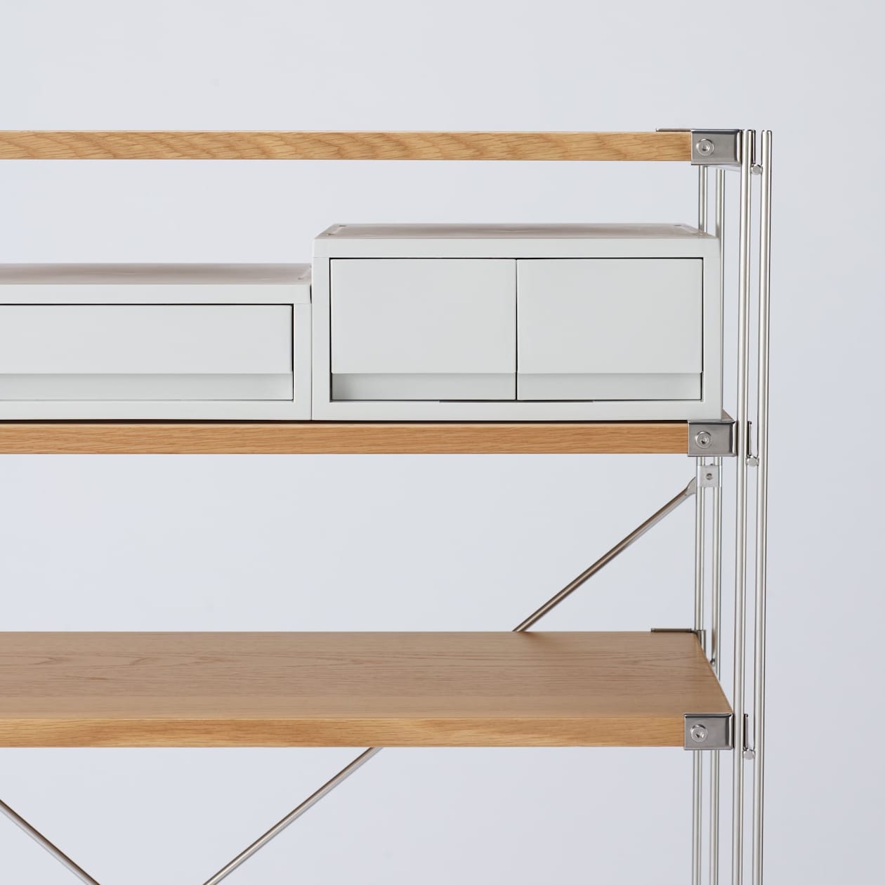 再生ポリプロピレン入り　小物収納ケース　中　引出２個　ホワイトグレー