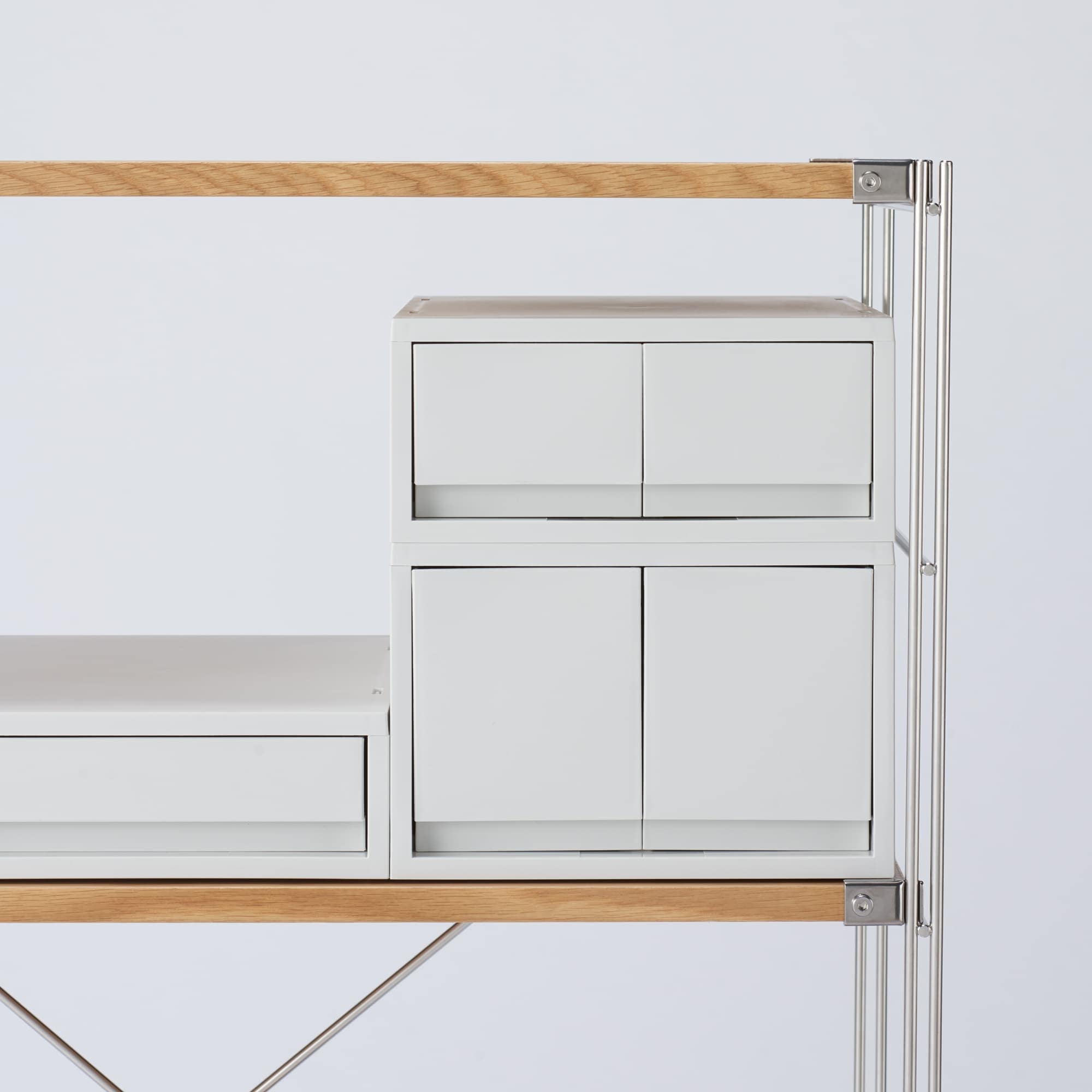 再生ポリプロピレン入り 小物収納ケース 大 引出2個 ホワイトグレー